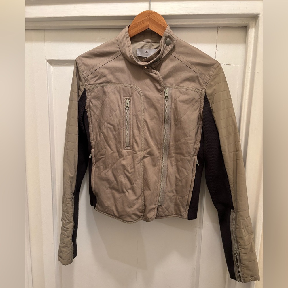 Stella McCartney Adidas Khaki Green Moto Jacket Double Zip Size M